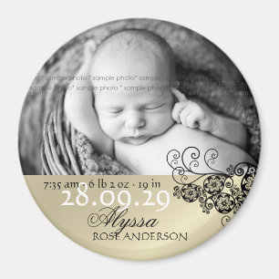Black Boho Floral Paisley Birth Announcement Foto Magnet