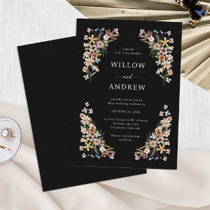 Black Boho Floral Wedding Einladung