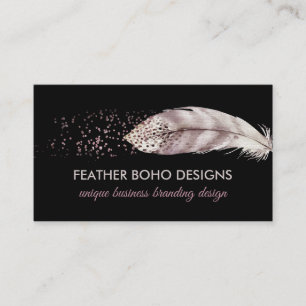 Black Boho Girly Pink Bird Feather Telefonnummerkarte