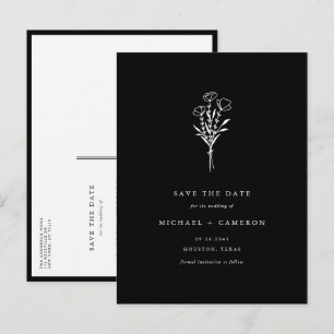 Black Boho Minimalistisch Botanisch Save the Date Ankündigungspostkarte