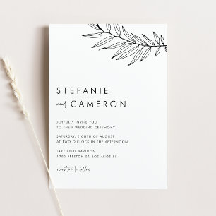 Black Boho Minimalistisch Foliage QR Code Wedding Einladungspostkarte