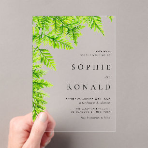 Black Boho Minimalistisch Foliage Wedding Acryleinladungen