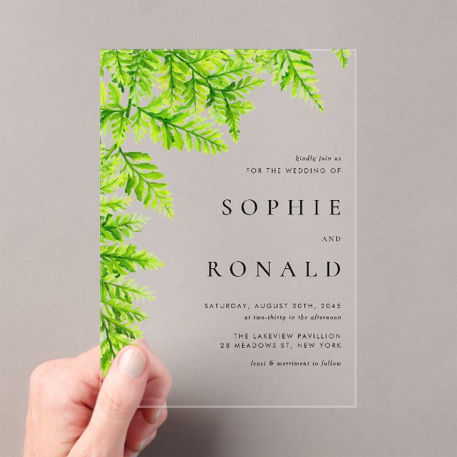 Black Boho Minimalistisch Foliage Wedding Acryleinladungen (Insitu (Handheld))