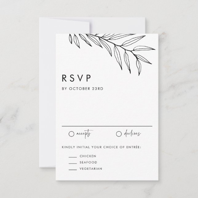 Black Boho Minimalistisch Foliage Wedding RSVP Karte (Vorderseite)