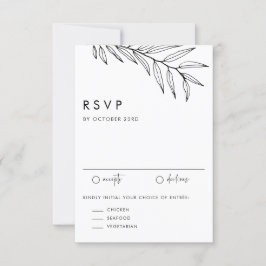 Black Boho Minimalistisch Foliage Wedding RSVP Karte