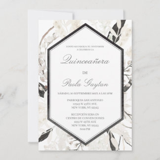 Black Boho quinceañera en español Einladung