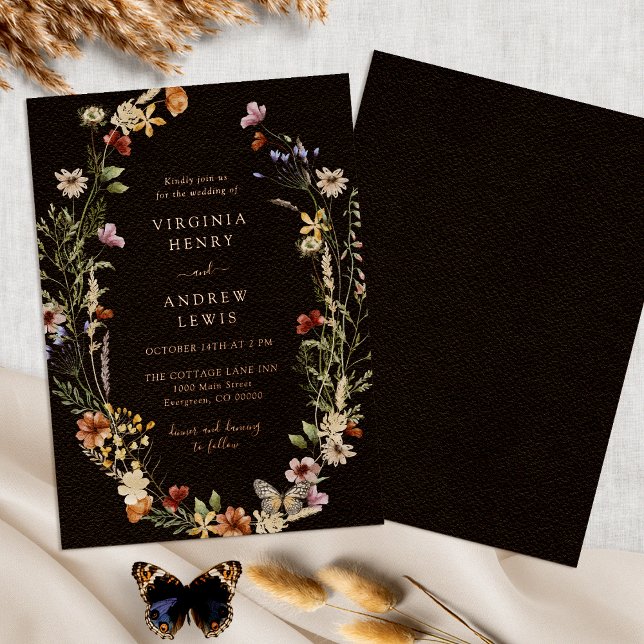 Black Boho Rose Gold Wedding Foil Einladung (Black Boho Floral Rose Gold Wedding Foil Invitation by Painted Paperie
)