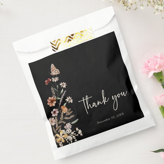 Black Boho Wildblume Fevor Bag Geschenktütchen (Black Boho Wildflower Thank You Favor Bags by Painted Paperie
)