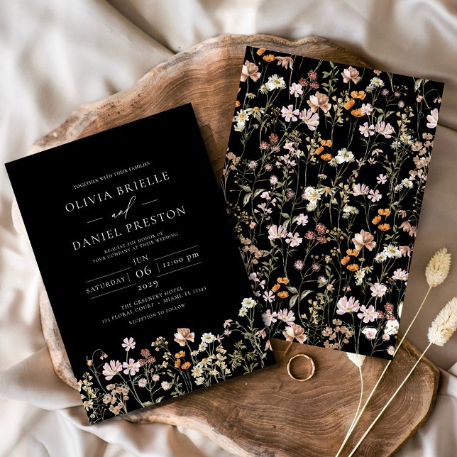 Black Boho Wildblume Garden Wedding Einladung (Von Creator hochgeladen)