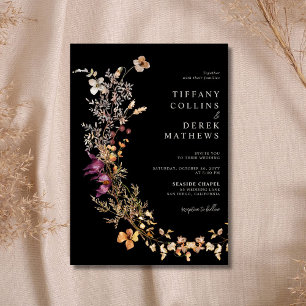 Black Boho Wildblume Wedding Einladung