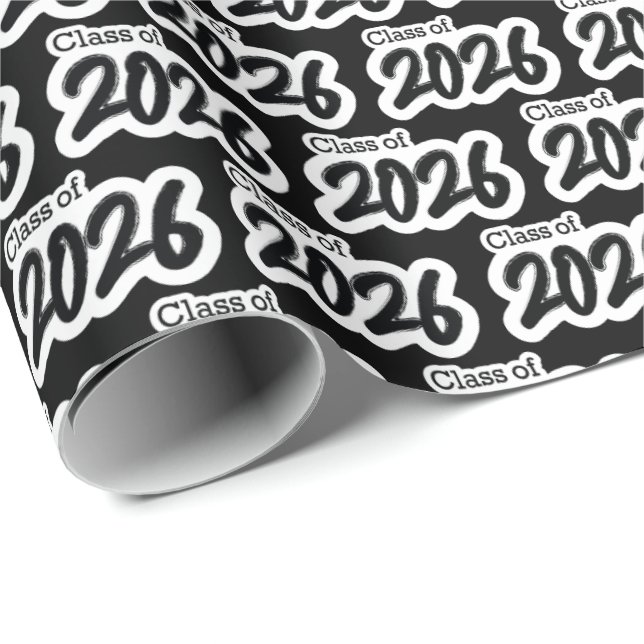 Black Bold Brush Class of 2026 Wrapping Paper Geschenkpapier (Rolleneckpunkt)