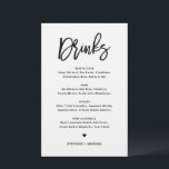 Black Bold Modern Calligraphy Wedding Drinks Menu<br><div class="desc">Fügen Sie diese individuell anpassbaren Getränke-Menükarte Papier zu Ihrem Event-Tischdecke hinzu. Es zeichnet sich durch moderne Kalligraphie und einfache Typografie in schwarz aus. Diese moderne Kalligraphie-Bar-Karte eignet sich ideal für Hochzeiten,  Brautpartys,  Babyduschen und vieles mehr.</div>