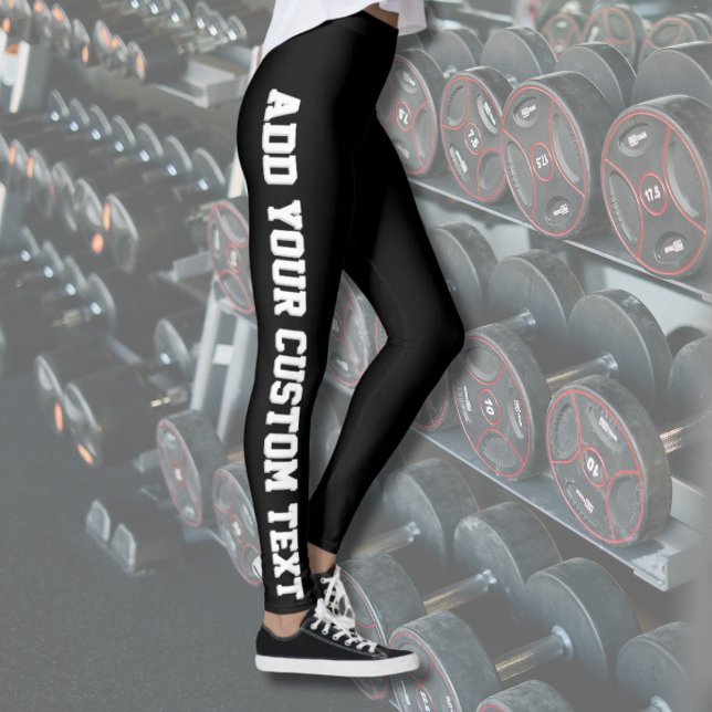 Black Bold Personalized Custom Text Vertical  Leggings (Von Creator hochgeladen)