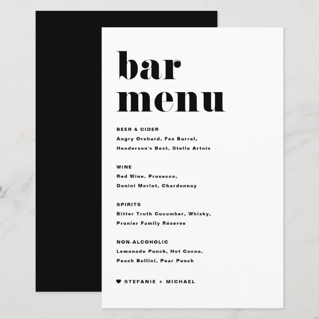 Black Bold Retro Typografy Wedding Bar Menu (Vorne/Hinten)