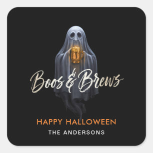 Black Boos & Brews Geister-Halloween Quadratischer Aufkleber