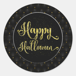 Black Border Gold Glitzer auf Black Happy Hallowee Runder Aufkleber