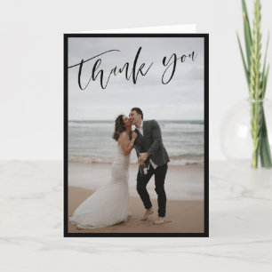 Black Border White Script Wedding Foto Vielen Dank Dankeskarte