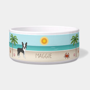 Black Boston Terrier At A Tropical Summer Beach Napf