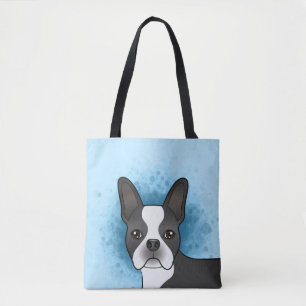 Black Boston Terrier Cartoon Dog Kopf auf blau