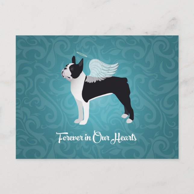 Black Boston Terrier Dog Angel Pet Memorial Postkarte (Vorderseite)