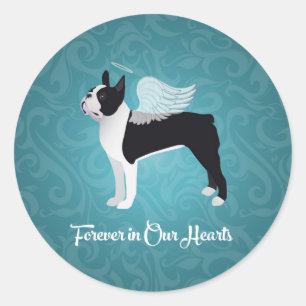 Black Boston Terrier Dog Angel Pet Memorial Runder Aufkleber