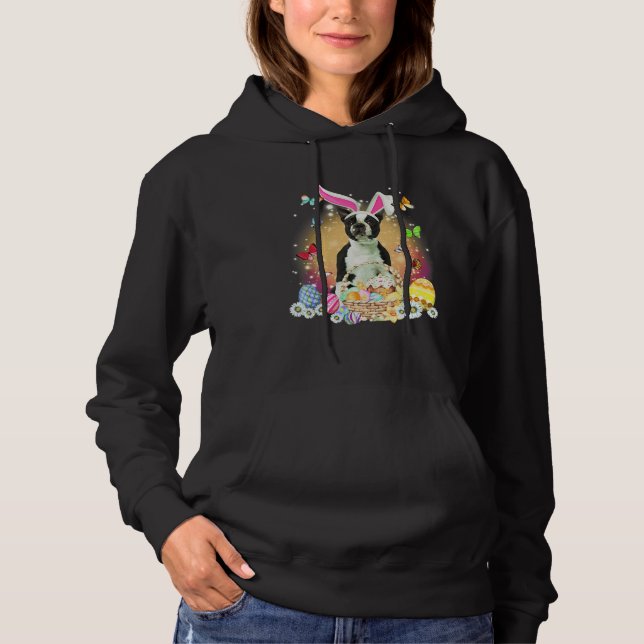 Black Boston Terrier Dog Bunny Easter Eggs Basket  Hoodie (Vorderseite)