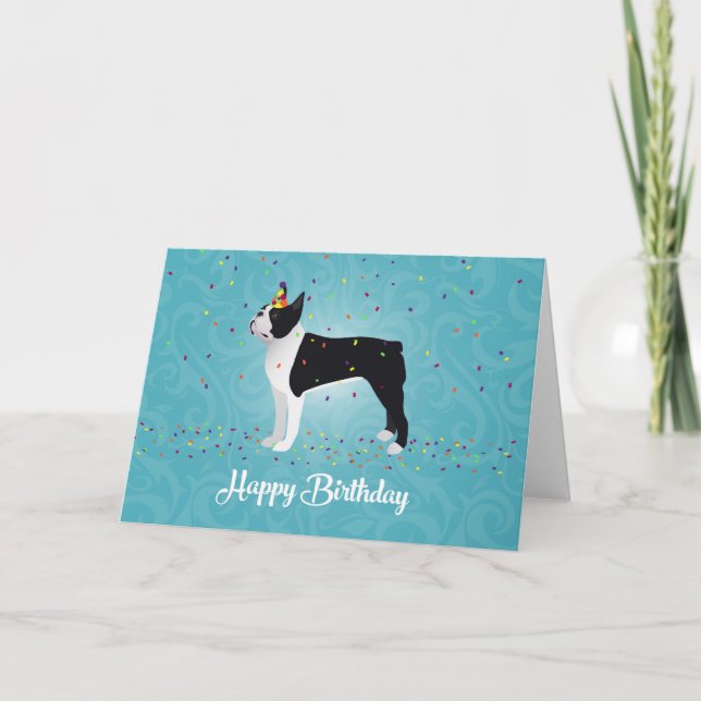 Black Boston Terrier Happy Birthday Design Karte (Vorderseite)