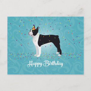 Black Boston Terrier Happy Birthday Design Postkarte