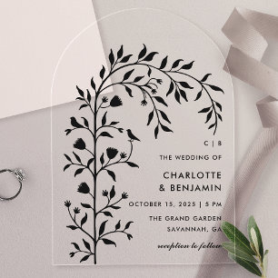 Black Botanical Bird Arch Wedding Acryleinladungen