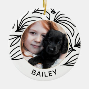 Black Botanical Dog Foto und Name Weihnachten Keramik Ornament