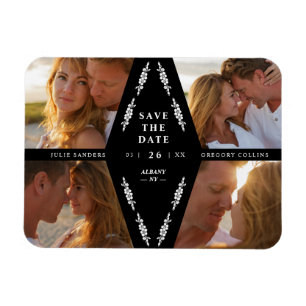 Black Botanical Modern Collage 4 Fotos Hochzeit Magnet