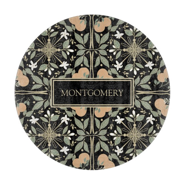 Black Botanical Orange Blossoms Pattern Schneidebrett (Vorderseite)