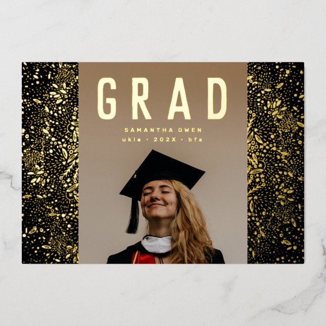 Black Botanicals Grad Foto Gold Foil Ankündigung (Vorderseite)