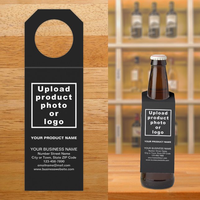 Black Bottle Hanger Tag Flaschenanhänger (Black bottle hanger tag for the product of your business.)