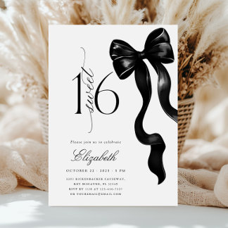 Black Bow 16 . Geburtstag Birthday Einladung