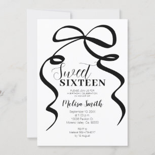 Black Bow Birthday Einladung Coquette Ribbon