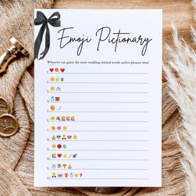 Black Bow Brautparty Emoji Pictionary Game Einladung (Black Bow Bridal Shower Emoji Pictionary Game)
