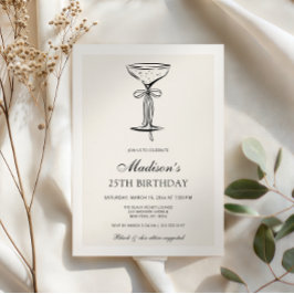Black Bow Champagne Coupe Birthday Invitation Einladung