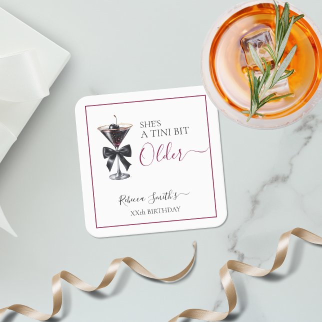 Black Bow Cherry Drink 'A tini bit Older' Birthday Rechteckiger Pappuntersetzer (Von Creator hochgeladen)