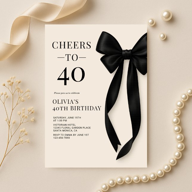 Black Bow Coquette 40th Birthday Einladung (Von Creator hochgeladen)