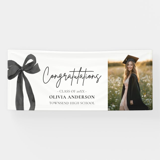 Black Bow Coquette Abschluss Gratulation Banner (Horizontal)