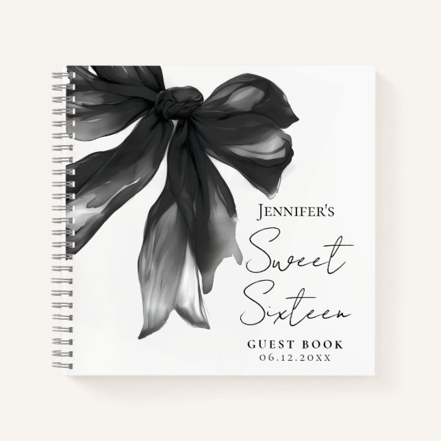 Black Bow Coquette Script Sweet 16 Guest Book Notizbuch (Vorderseite)