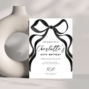 Black Bow Coquette Style 60. Geburtstagsparty Einladung