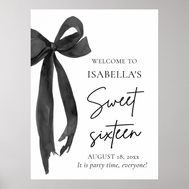 Black Bow Coquette Sweet 16 Geburtstag Willkommen Poster (Vorne)