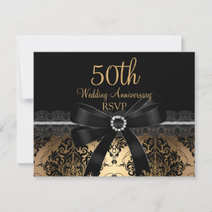 Black Bow & Damask Gold 50-jährige UAWG RSVP Karte