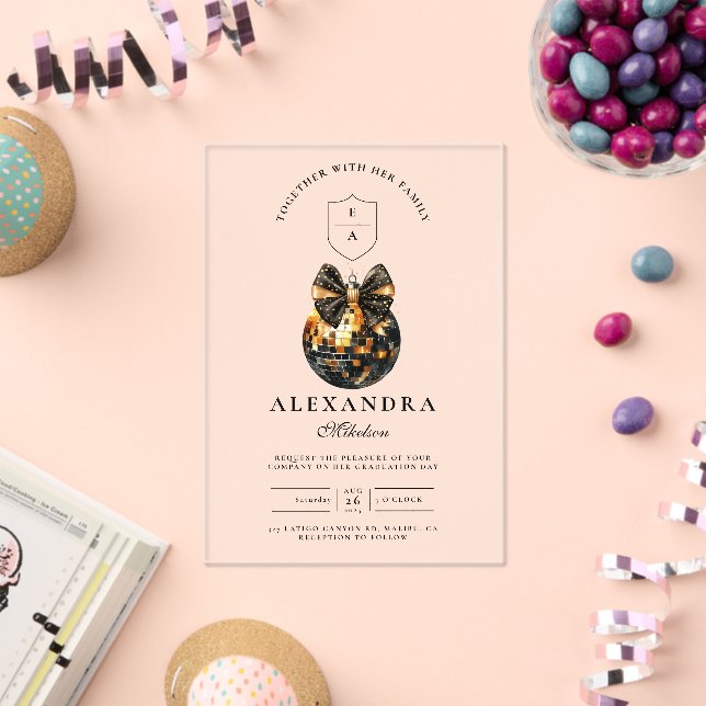 Black Bow Disco Ball Graduation Party Acryleinladungen (Insitu (Feier))