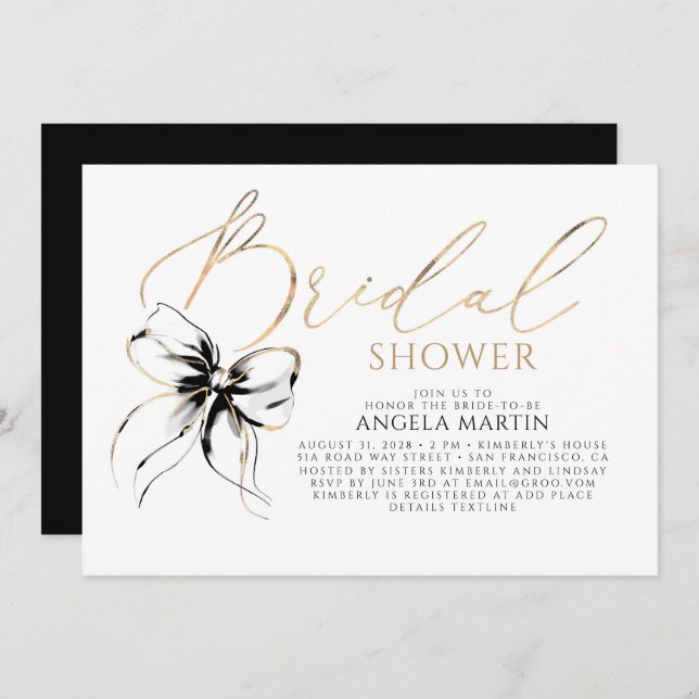 Black Bow Elegant Romantic Modern Bridal Shower Einladung (Vorne/Hinten)
