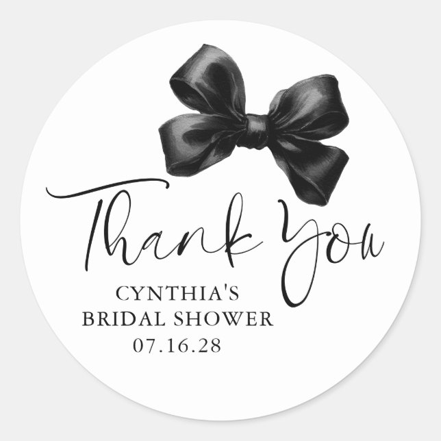 Black Bow Favors Bridal Shower Thank You  Runder Aufkleber (Vorderseite)
