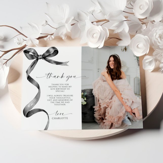 Black Bow Foto Vielen Dank Note Card Einladung (Von Creator hochgeladen)