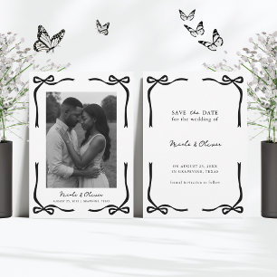 Black Bow Frame & Elegantes Modernes Foto Hochzeit Save The Date